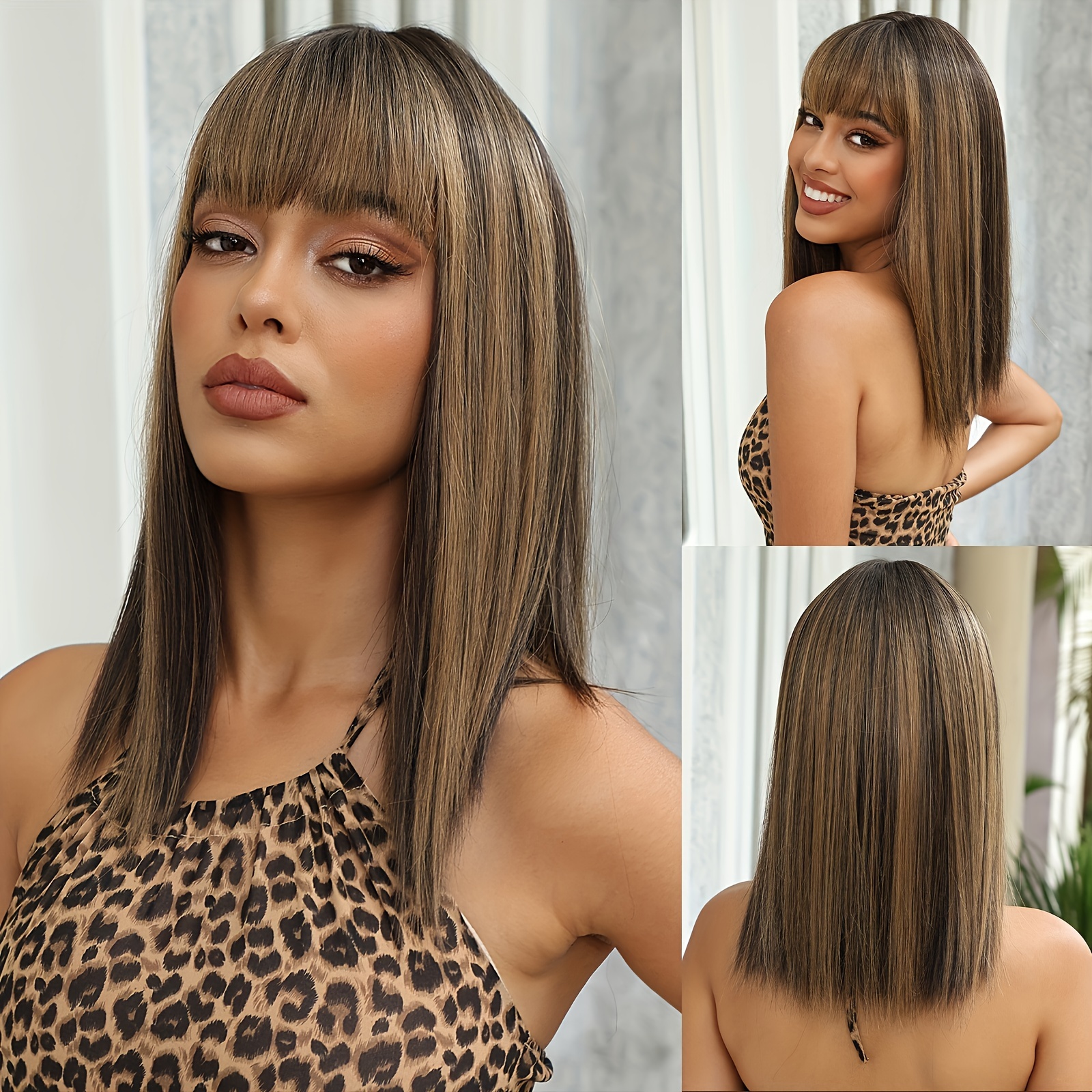 

Medium Long Straight Wig With Bangs Synthetic Wig Beginners Friendly Heat Resistant Elegant For Daily Use Wigs For Women