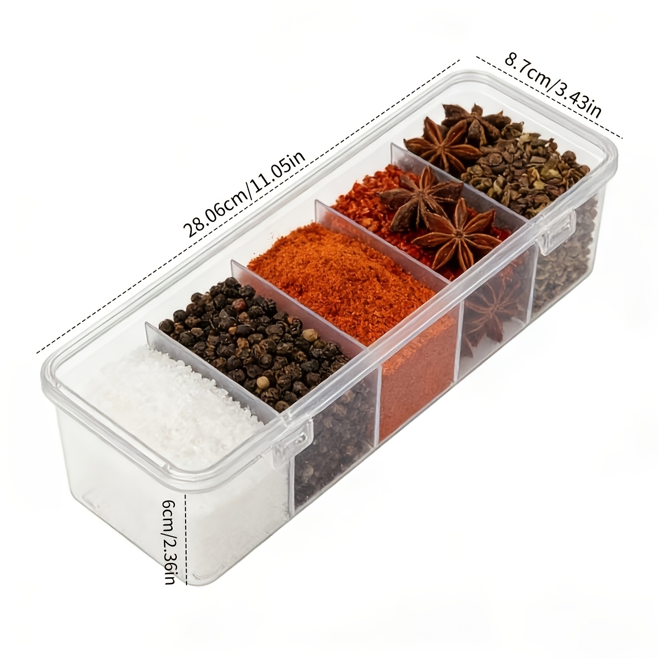 TEMU Boîte à épices à compartiments pour réfrigérateur, boîte de rangement pour épices, boîte de rangement octogonale pour cuisine et maison,