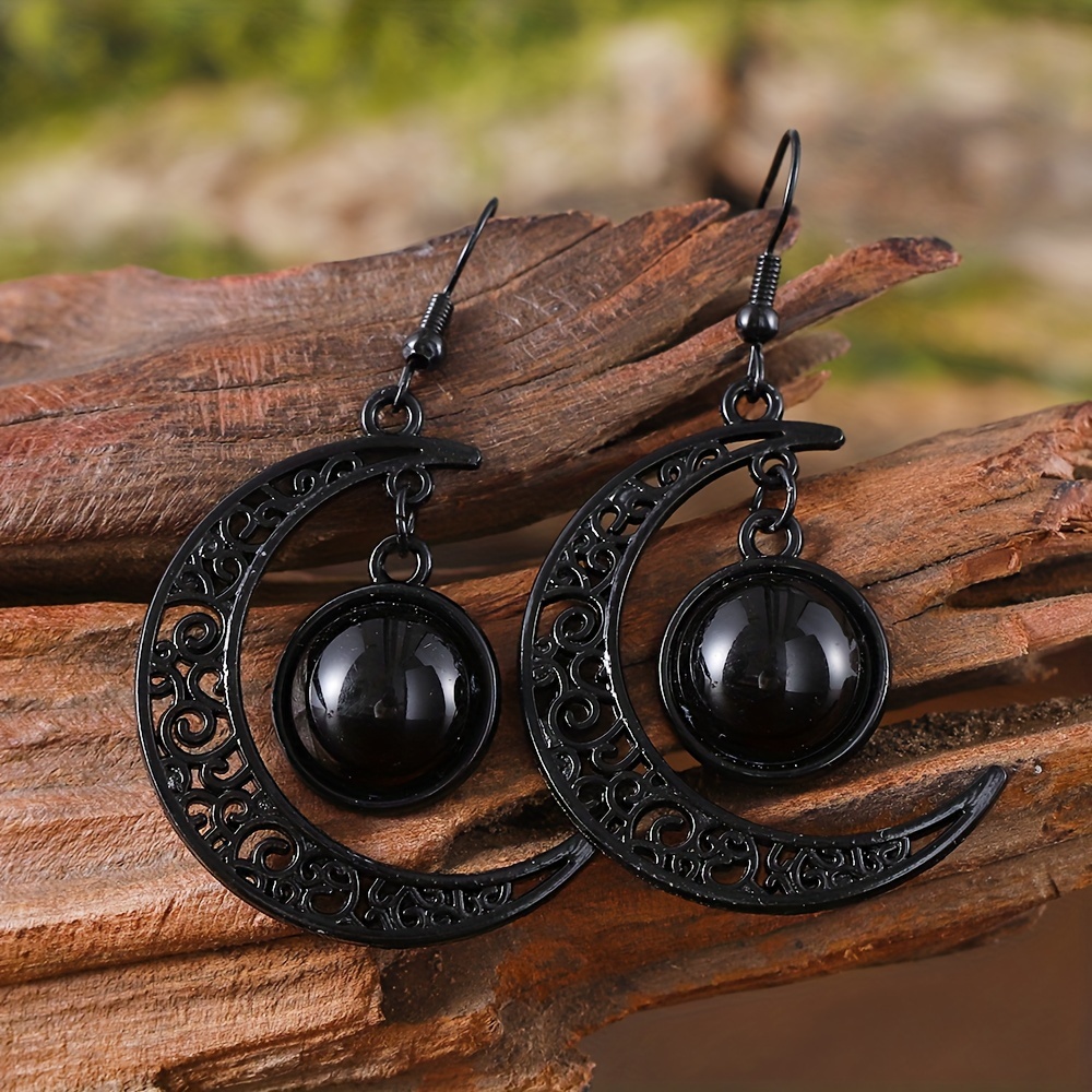 TEMU Par de Pendientes Góticos con Luna Negra para Mujeres, Estilo Colgante Hueco de Luna Adecuado para Combinar