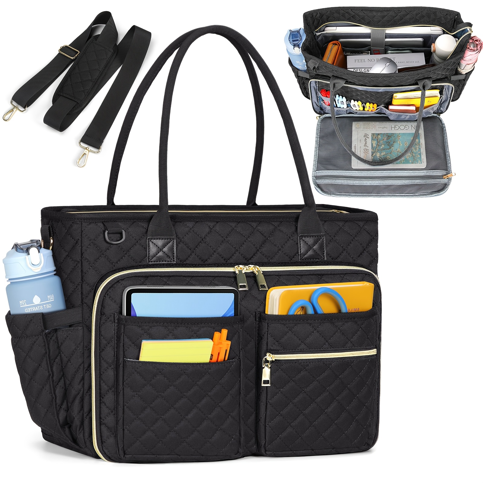 Image of Rainsmore Women's Laptop Briefcase With Insulated Pocket, Bag For Nurses, Educators, University Students, And Professionals, In Black