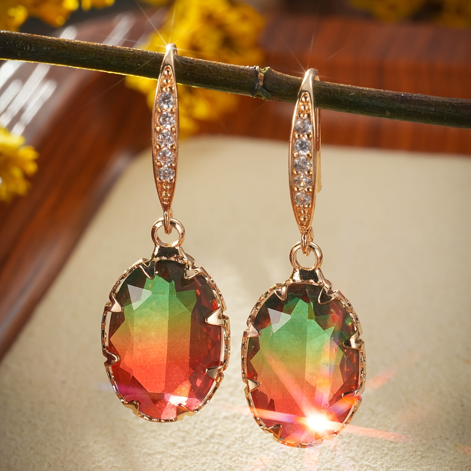 

Elegant Drop Earrings, Waterish Zirconia In Oval Shape, Gradient Color, Match Daily Outfits, Party Accessories, Dupes Luxury Jewelry
