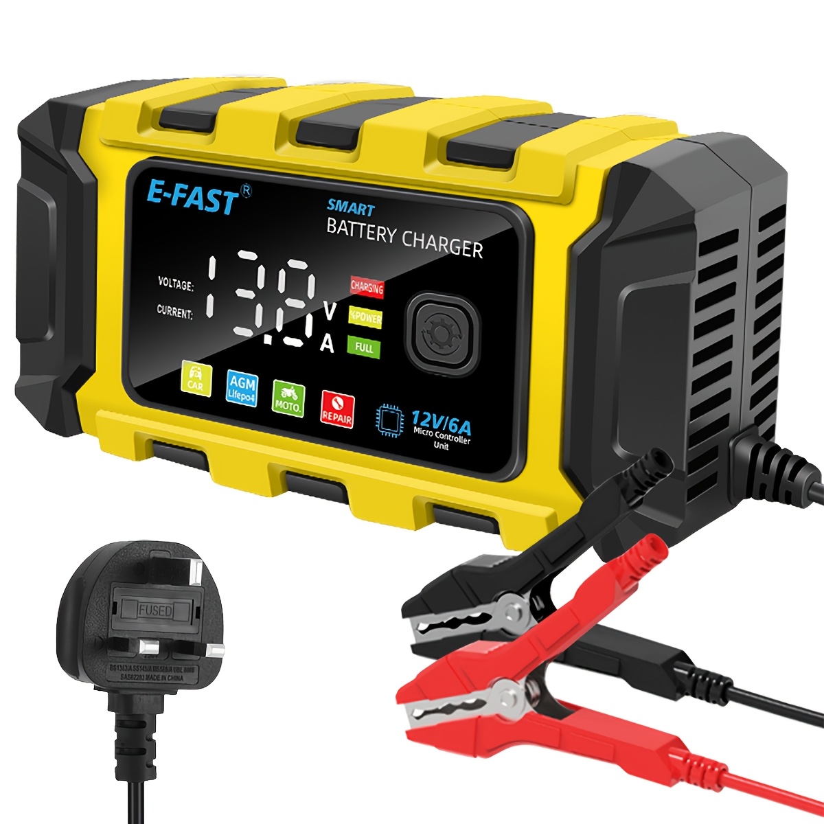 12V 6A Smart Car Battery Charger with LCD Display