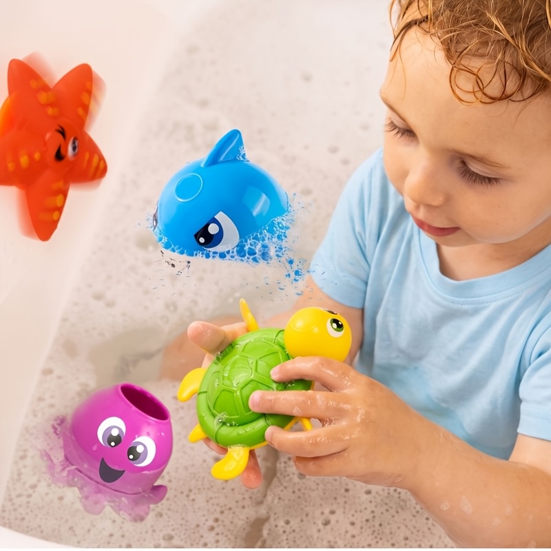 Syncfun Toddler Bath Fishing Toy Set - Magnetic Rod With Spinning Octopus And Starfish, Shark And Turtle - Sensory Development For Infants, Party Games & Activities