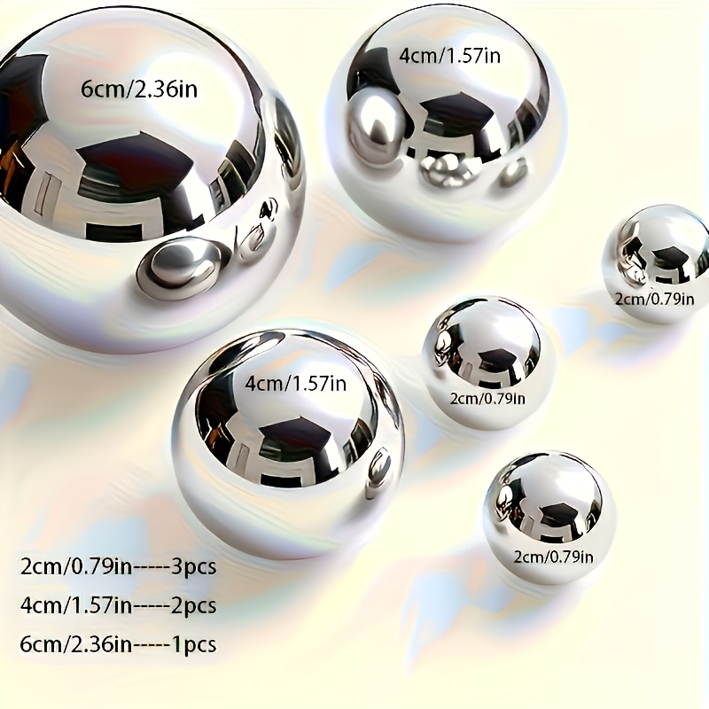E-shop 6-teiliges Set aus Edelstahl-Hohlkugeln - 3 Größen von 0,79" bis 2,36", Treppen- und Fensterdekorationskugeln, Garten-Skulpturen mit