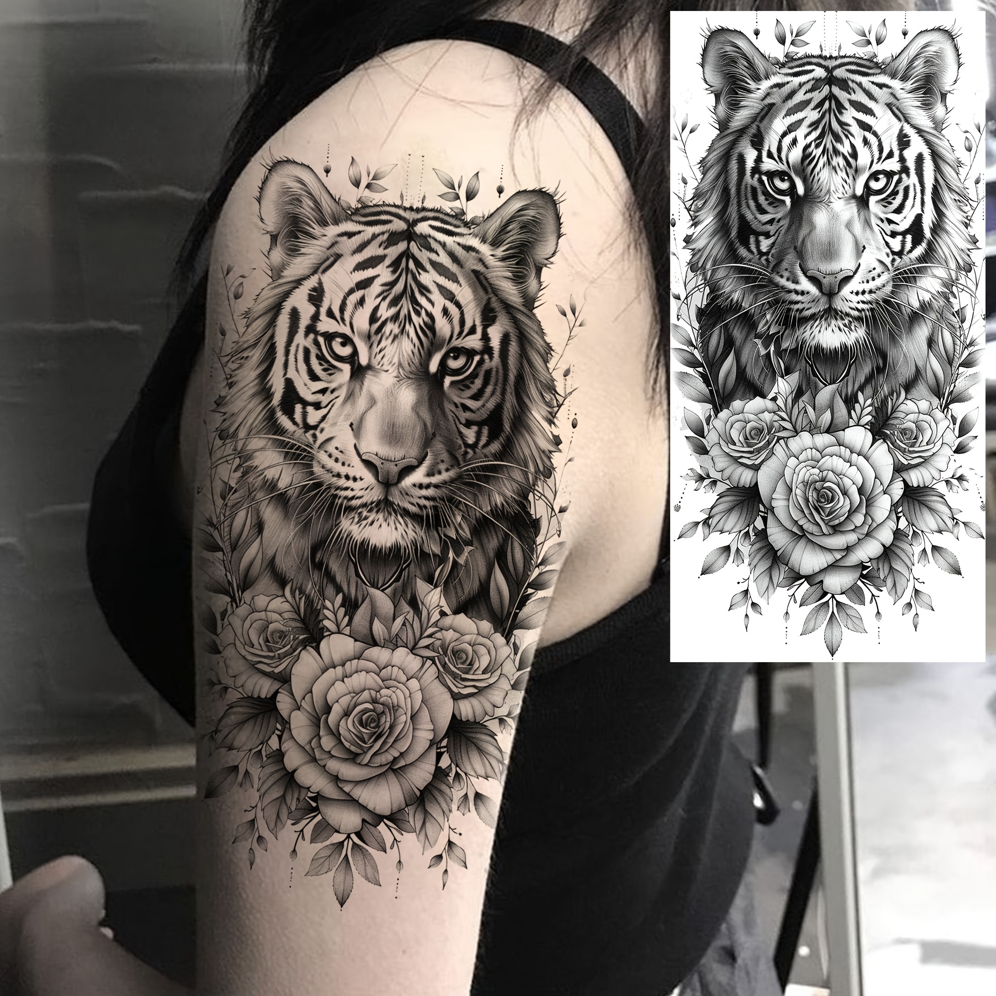 8 creative   temporary tattoos for   suitable for   and legs featuring long lasting   tigers with floral designs waterproof   tattoo stickers for forearm sleeves