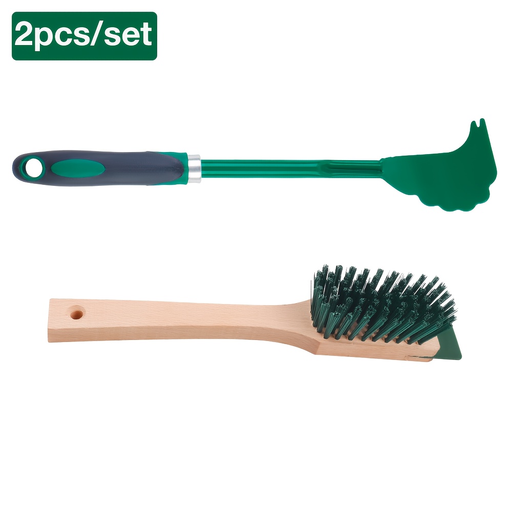 Image of 2pcs/set Metal Lawn Mower Deck Scraper Tool & Scrubbing Cleaning Brush Kit, With Ergonomic Long Handle-effective Mower Undercarriage Cleaner And Cleaning