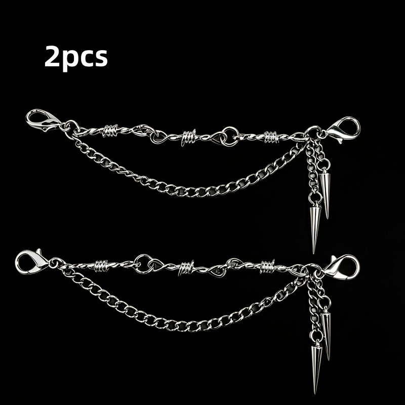 TEMU 2pcs Stud Pendant Double-layer Shoe Chain, Shoe Decoration, Removable Shoe Accessory, Compatible With Canvas Shoe Modification Jewelry