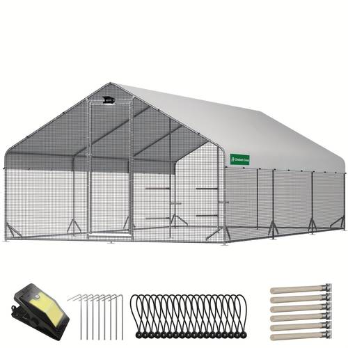 large walk in metal chicken coop with hardware cloth solar light uv resistant cover outdoor poultry cage for farm use