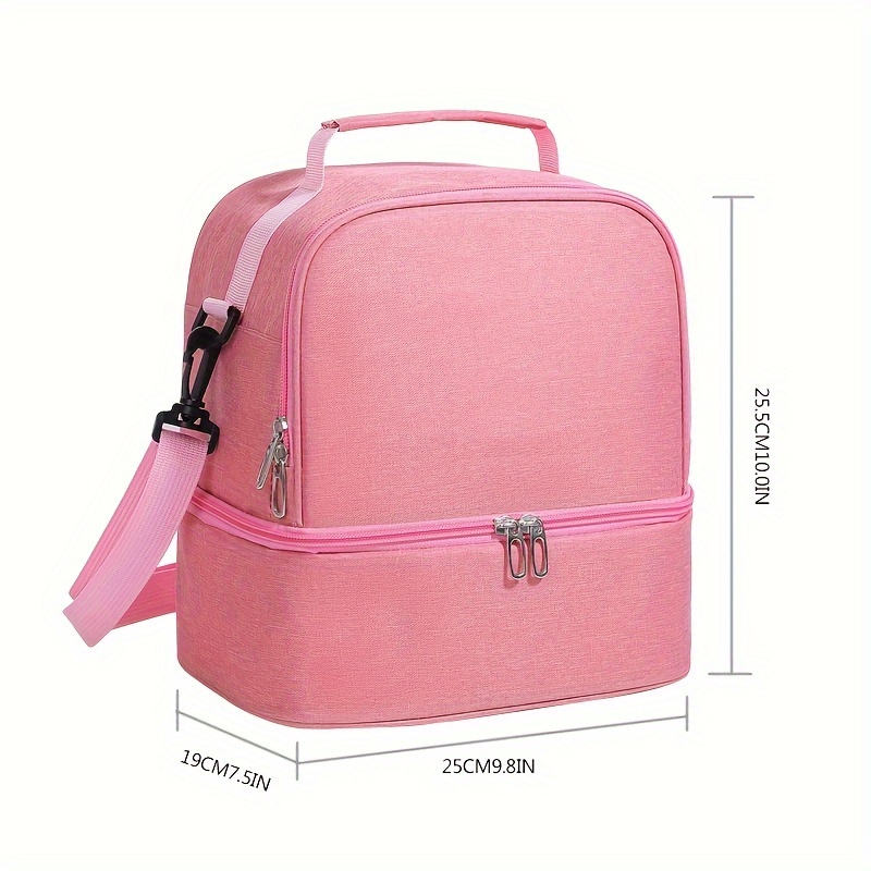TEMU Double-layer Thickened Insulated Cooler Bag, Simple Solid-color Tote Ice Pack, Suitable For Work, School, Outdoor Camping, Beach Leisure, With