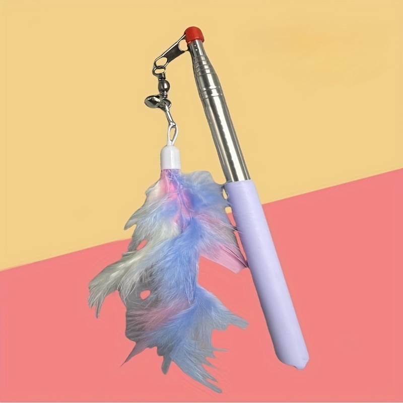 TEMU Retractable Bell Feather (artificial Material) Cat Teaser Wand, Quickly Attracts Cat's Attention, , Without Battery
