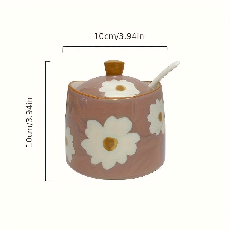 Image of 1pc Vintage Floral Ceramic Seasoning Jar With Lid And Spoon - High Temperature Resistant, Ideal For Salt, Sugar, And Spices - Perfect For Home Kitchen And Restaurant Use
