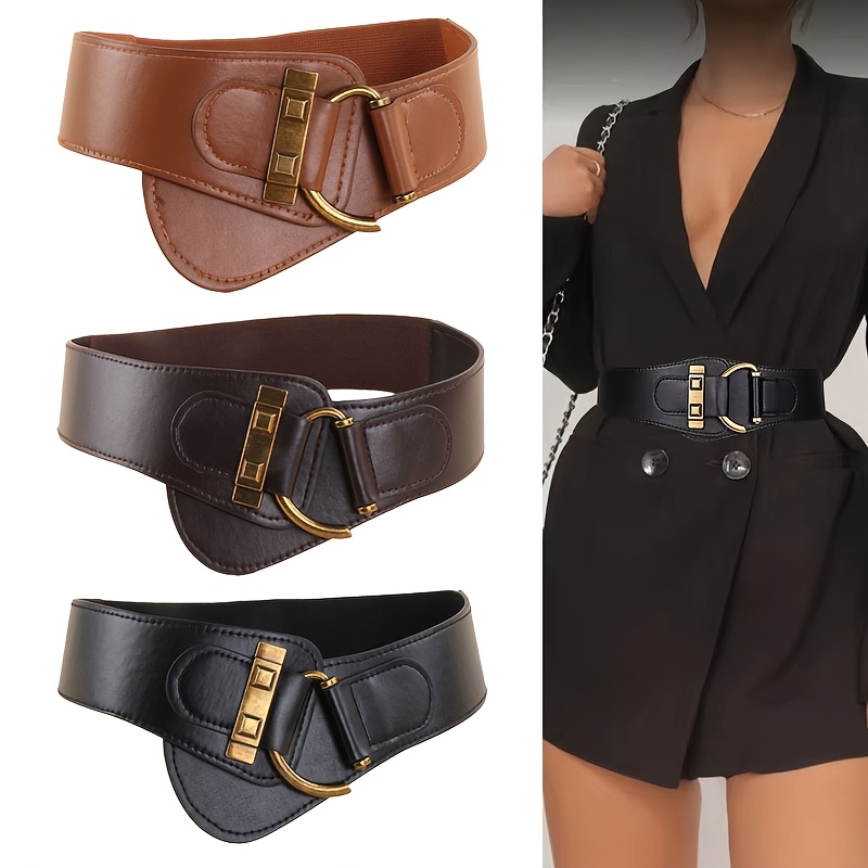 

Vintage Style Leather Waist Belt With Rivet , Wide Design For Dresses, Coats, And Suits, Lightweight, Non-textile Material, Mature , Size