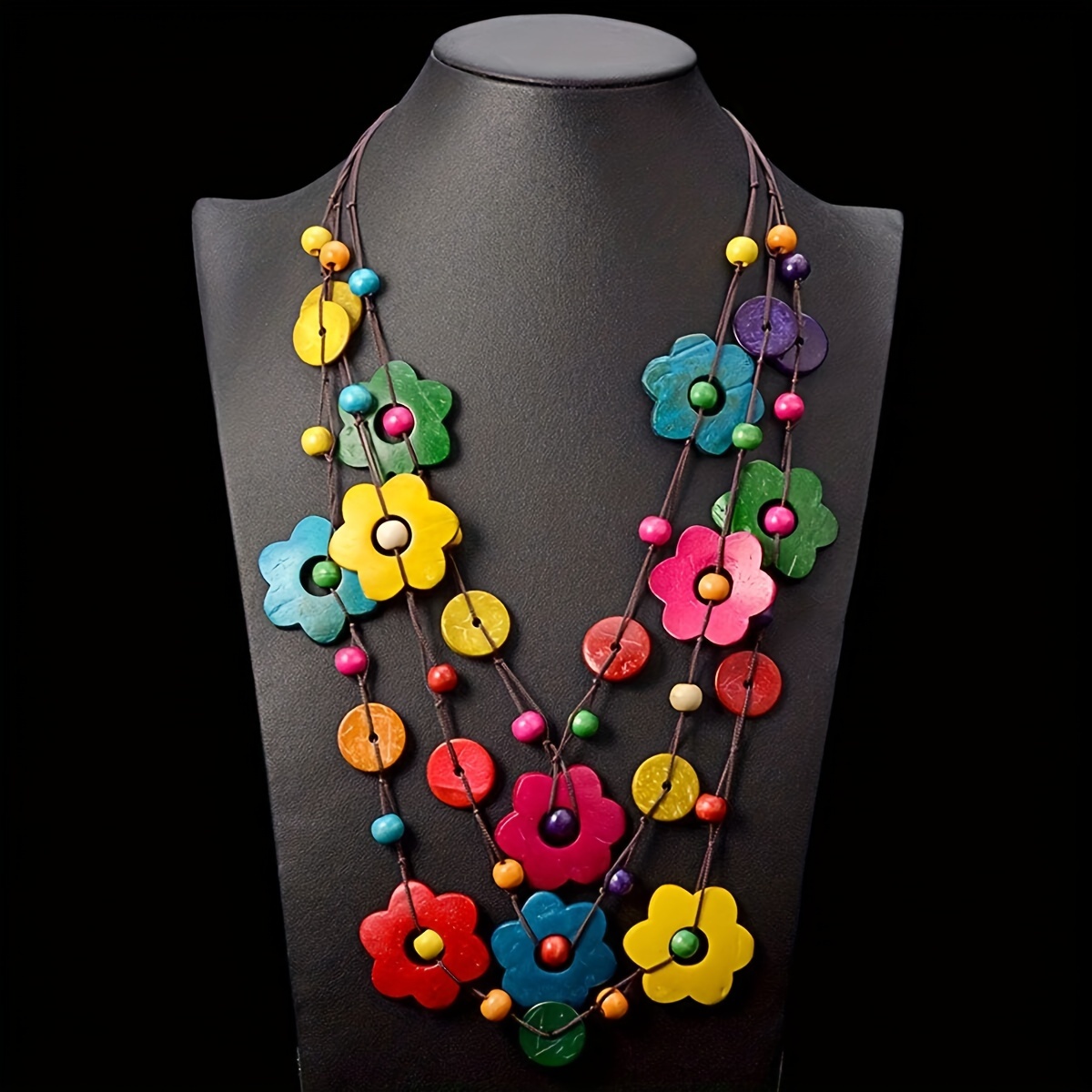 

1pc Boho Style Multi-layered Wood Flower Pendant Necklace