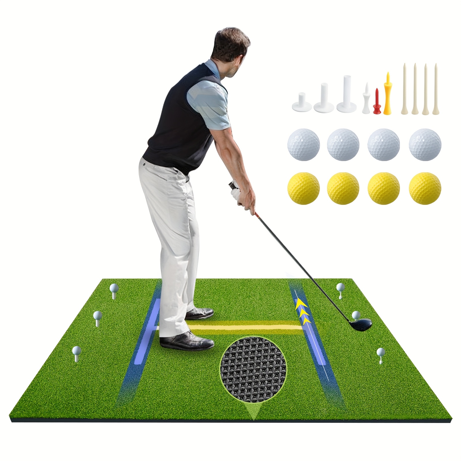 TEMU 5x4ft Golf Mat, 5x4ft Thickened Golf Hitting Mat, Artificial Turf For Indoor Outdoor Chipping And Swing, Golf Training Mat, Dual Grass Turf And Non-slip Backing
