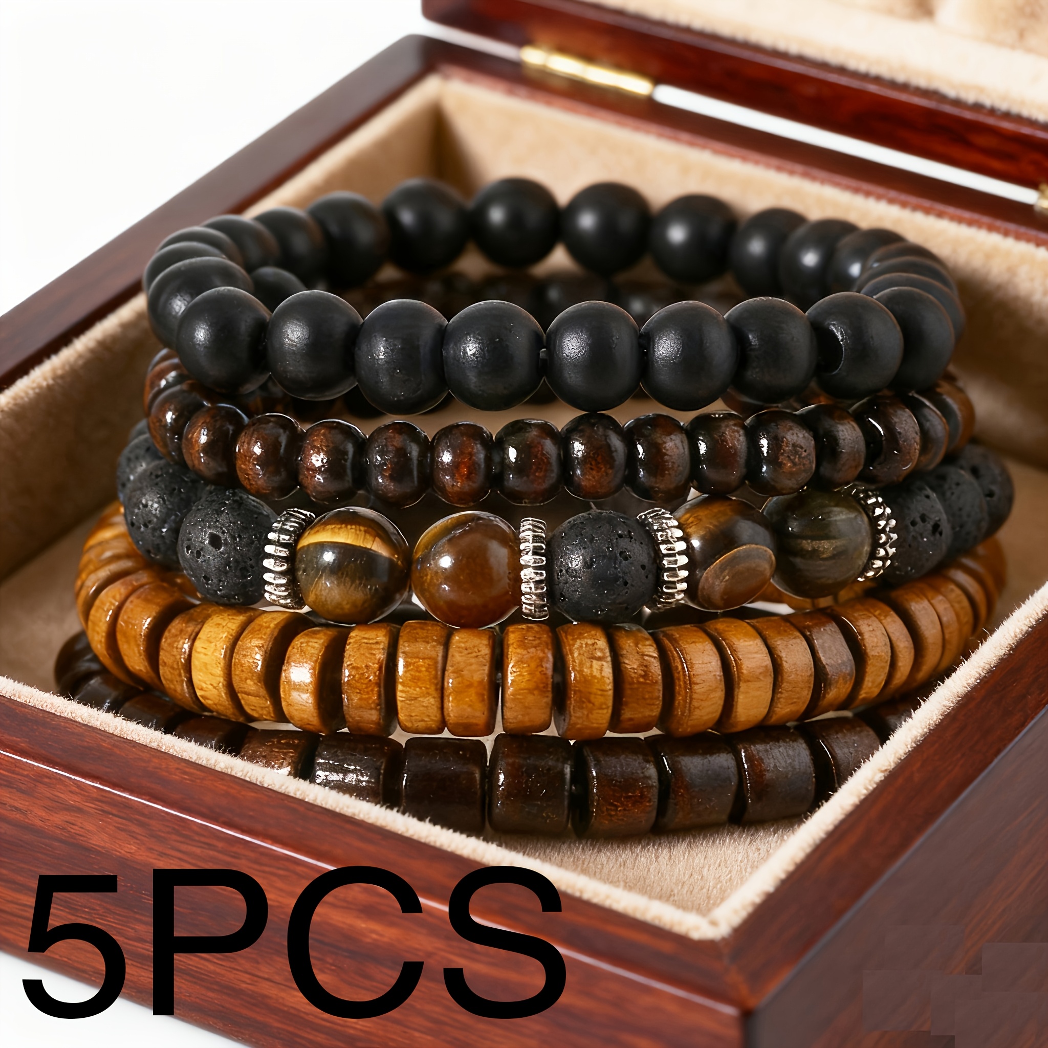 TEMU 4/5pcs Vintage Woven Eye And Bead Bracelet Set, Suitable For Casual Party Fashion Accessories, Valentine's Day Gift, New Year's Gift, Box Not