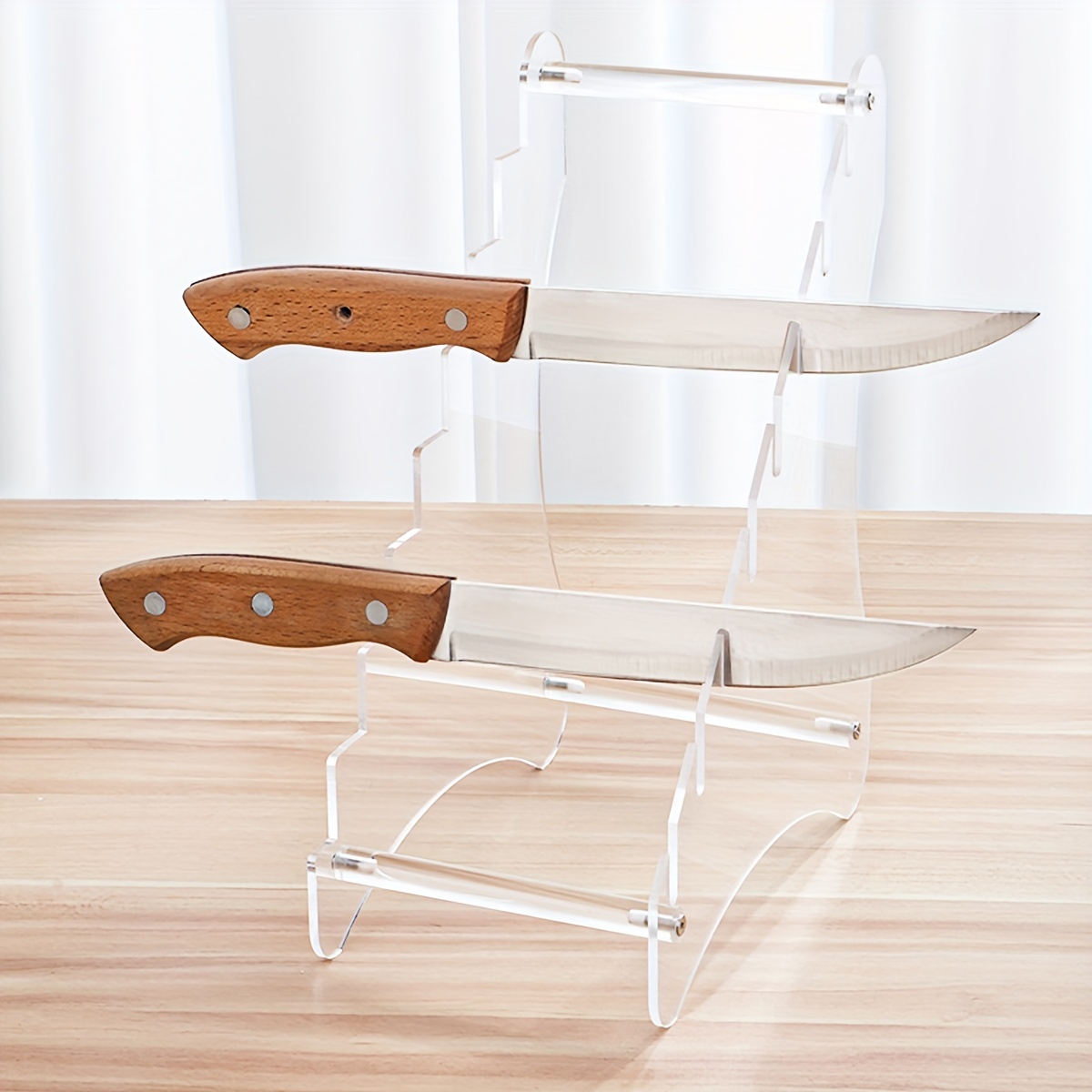 Image of 1pc Clear Acrylic Knife Display Stand - To 6 Pocket Knives, Perfect For Family Dining Rooms And Mini Knife Holders
