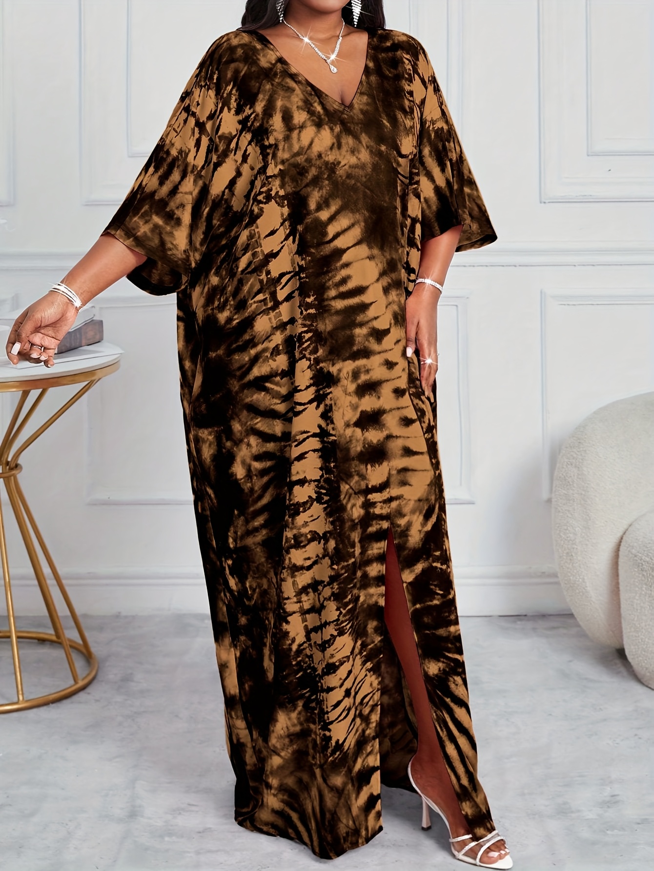 plus size womens elegant plus size maxi dress flowy brown