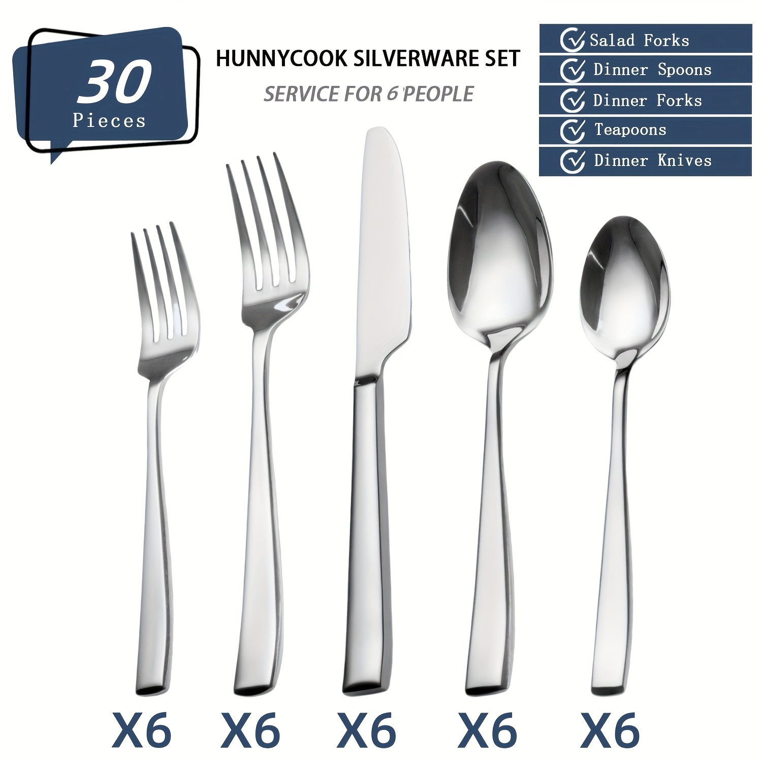 TEMU (thick) 30pcs High-end Stainless Steel Tableware Set, , Mirror Polished, Elegant Tableware, Tableware Includes Knives, Forks, Spoons, Wholesale,