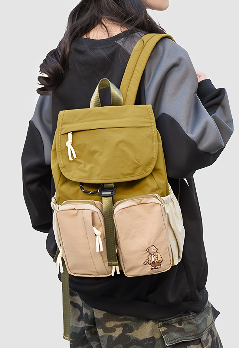 Vintage Bear Pattern Backpack With Buckle For Daily Travel School_voghion.com