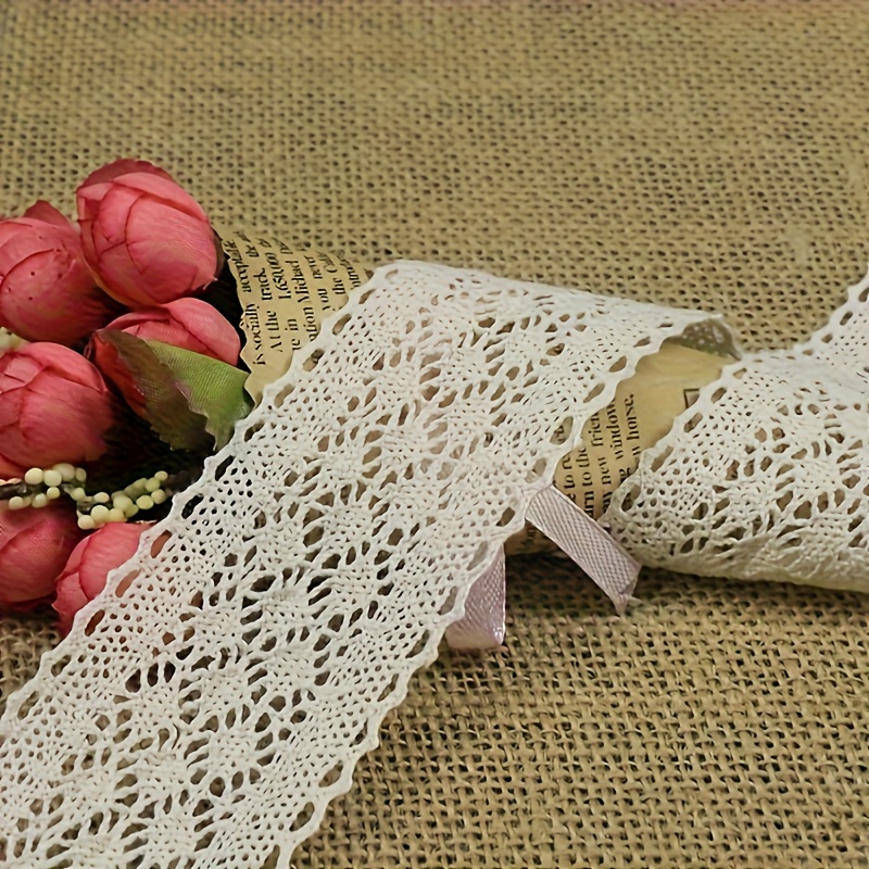 TEMU 6cm Wide, 5 Yards White Lace Trim - Double-tooth Edge, For Headwear And Clothing, Polyester Fiber, 1 Inch Wide, Perfect For Crafts And Sewing