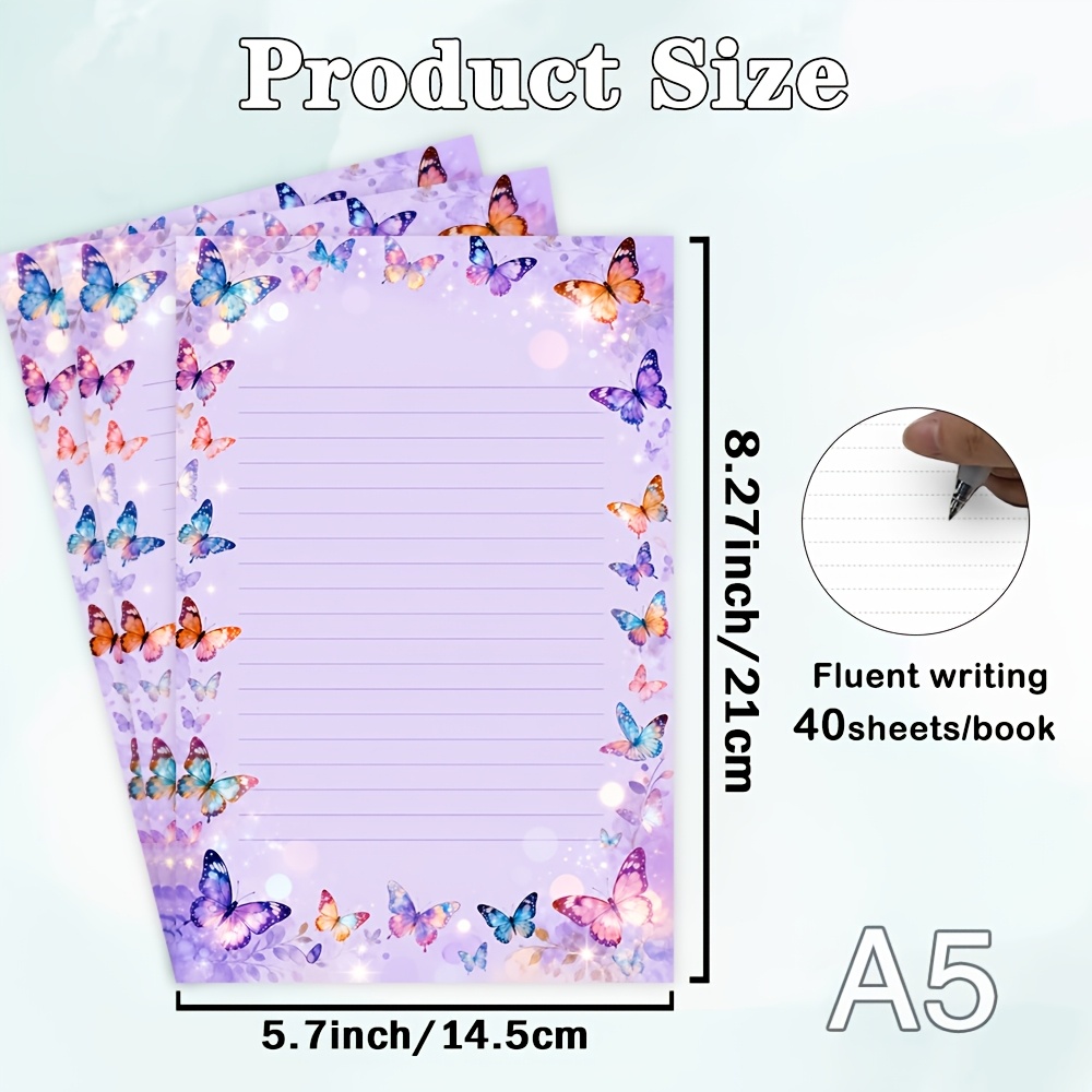 TEMU 40 Sheets Theme Letter Paper, Surrounded By Multihued Frames, Pale Lavender Watercolor , Ideal For Friendship Guestbooks, Notepads, Lined