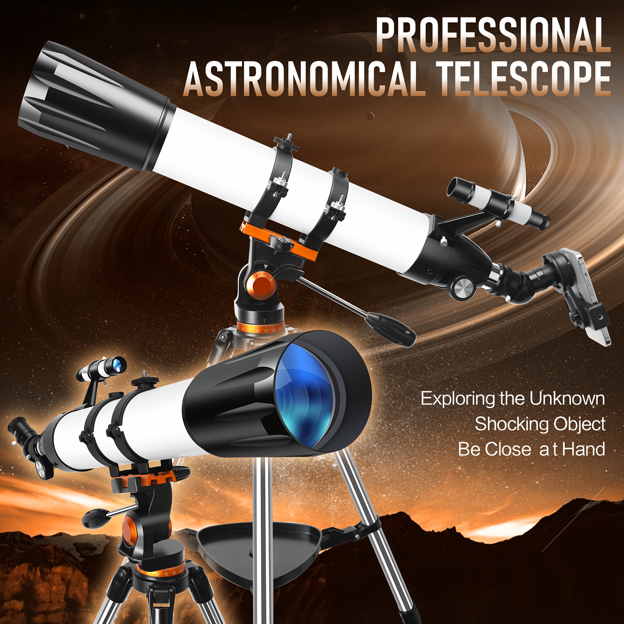 

Telescope, 90mm Aperture 800mm For Adults Astronomy, Portable Professional Refractor Telescope For Beginners, With Stainless Tripod & Phone Adapter, Carry Bag