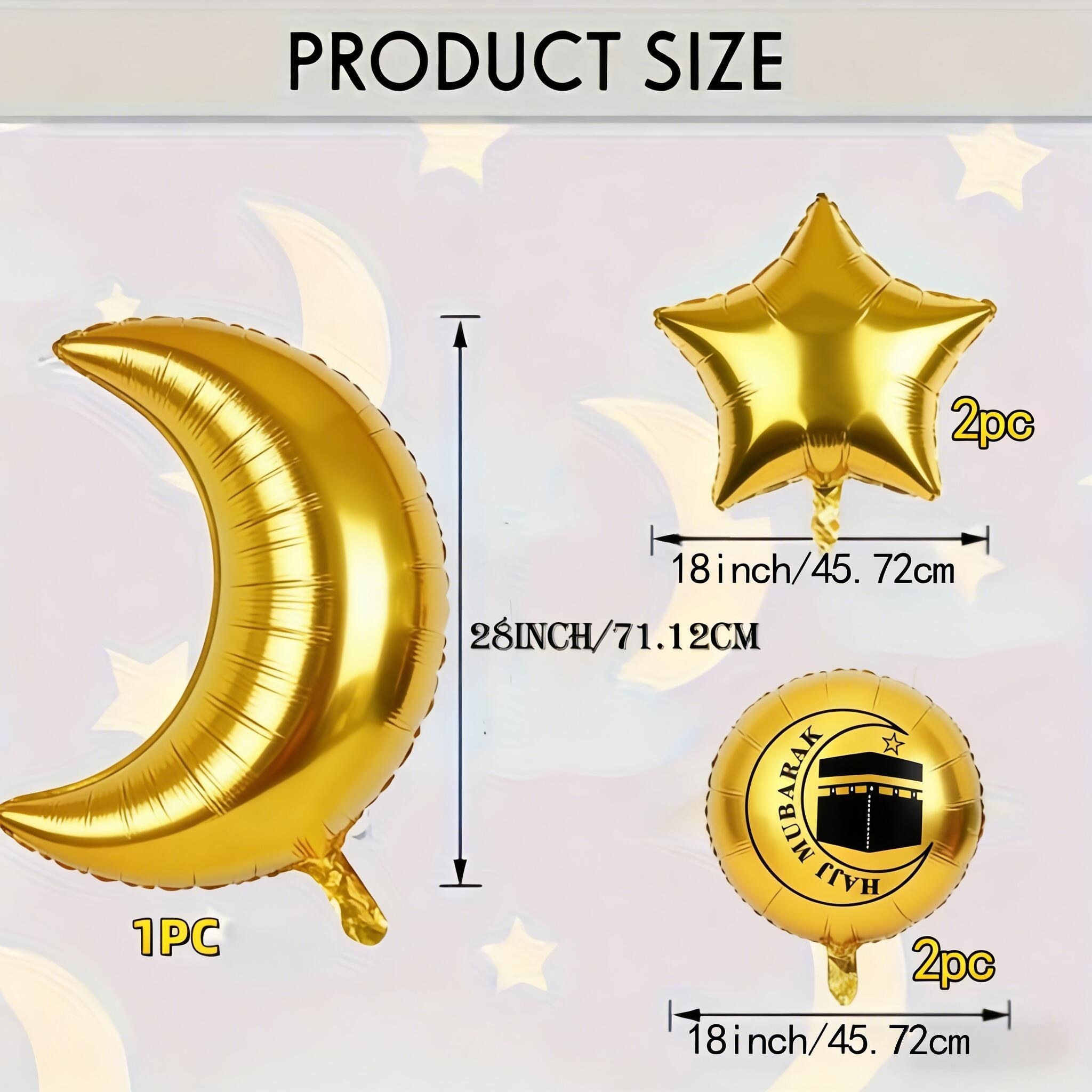 5pcs Hajj Mubarak Balloons Set, Golden Star Kaaba Foil Balloons, Ramadan Eid Home Party Decoration, Festival Celebration, Balloons, Ramadan Balloons, Party Decoration Balloon Kit