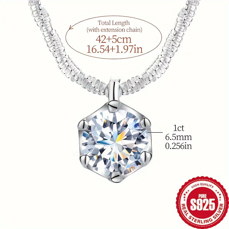1 carat moissanite ladies necklace 925 sterling silvery wedding necklace eternal necklace mothers day valentines day luxury ladies jewelry gift Product details 3