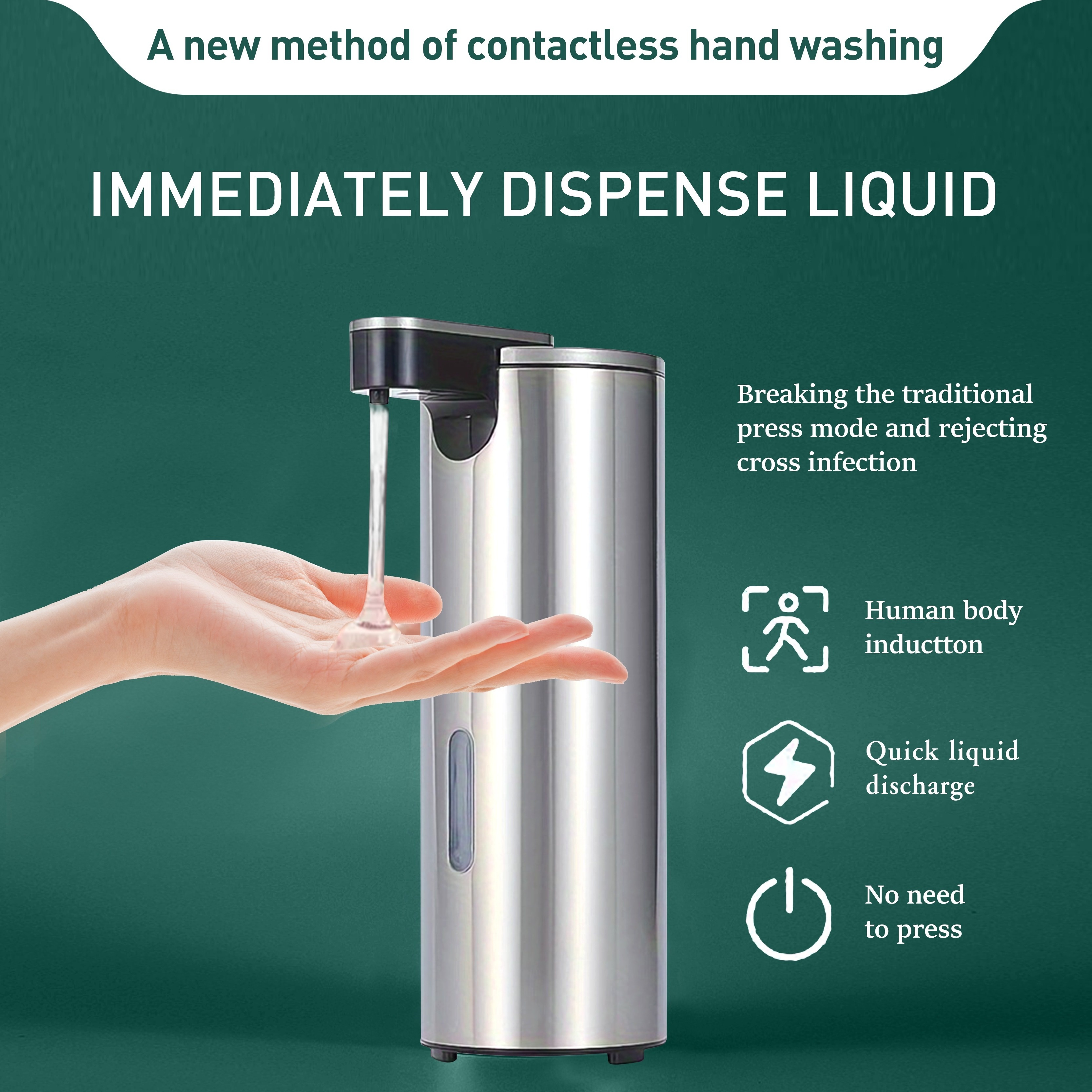 

Sleek Automatic Soap Dispenser With Infrared Sensor - Stainless Steel, Battery-operated (aaa), , Freestanding Design For Bathroom