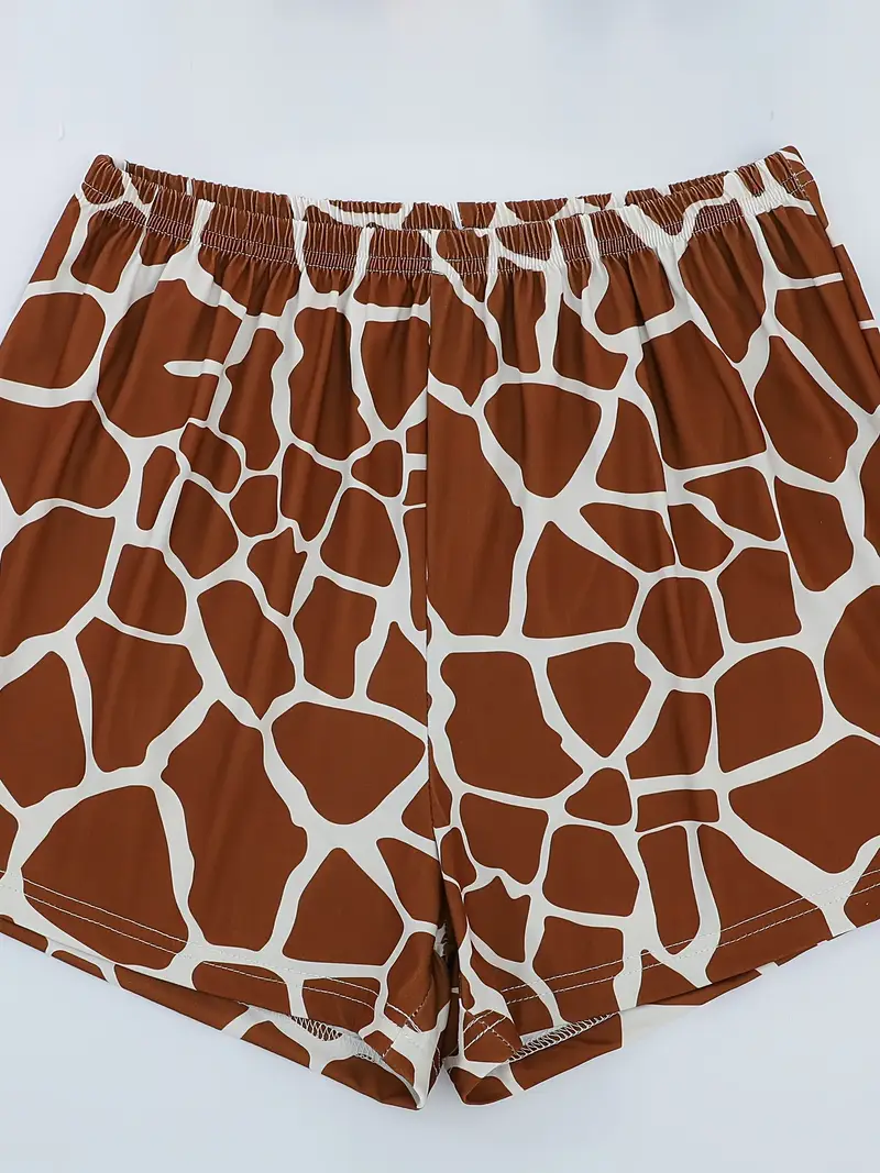 round neck womens pajama set pullover short sleeve top and loose elastic shorts and pants comfortable fabric suitable for casual adult womens sleepwear outfit with floral giraffe print Product details 7