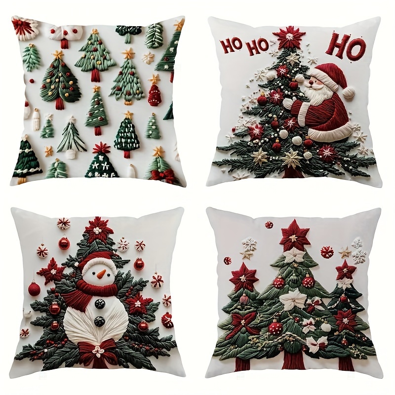 

Style Christmas Throw Pillow Covers Set Of 4 - Decorative Cases With Snowman, Santa Claus & - Zipper Closure, Machine Washable, Polyester - Ideal For Home Decor 18x18 Inches