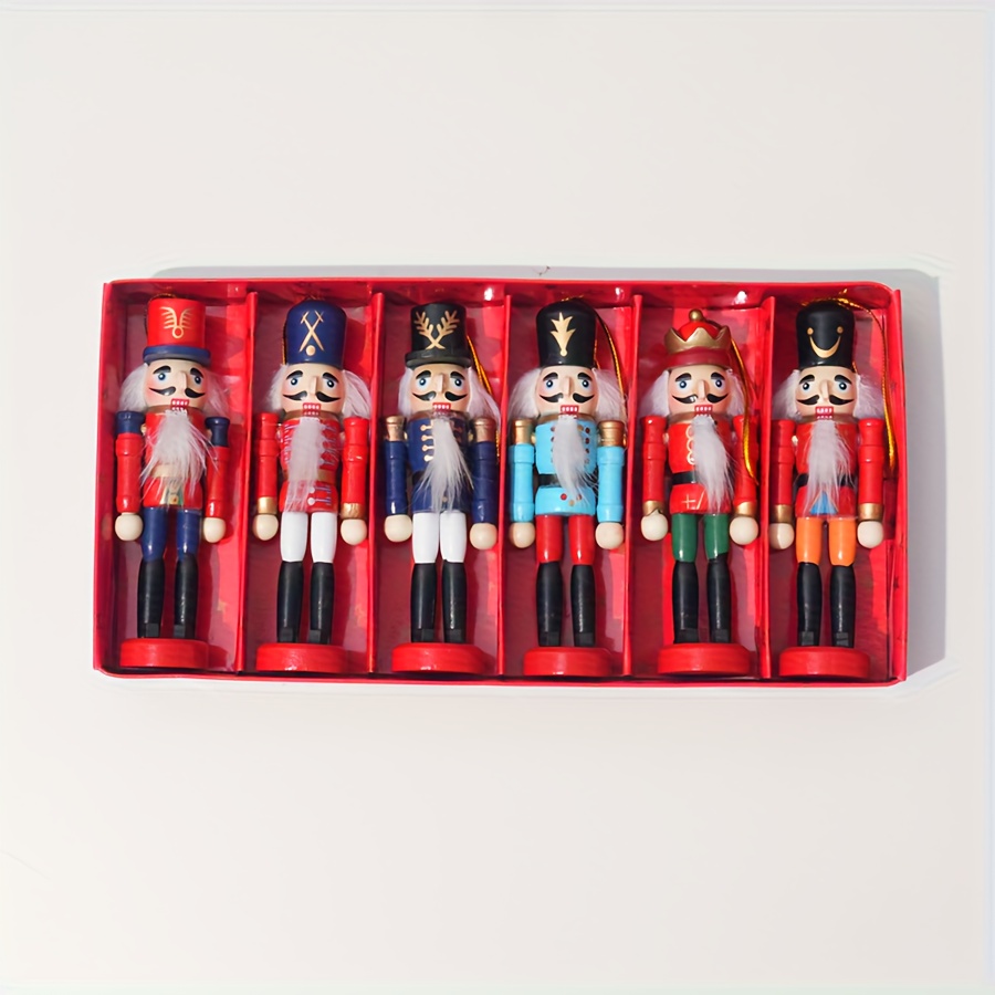 1 Set 6pcs 12.5cm Christmas Nutcracker Wooden Ornaments Christmas Scene Decorations Christmas Tree Hanging Ornaments