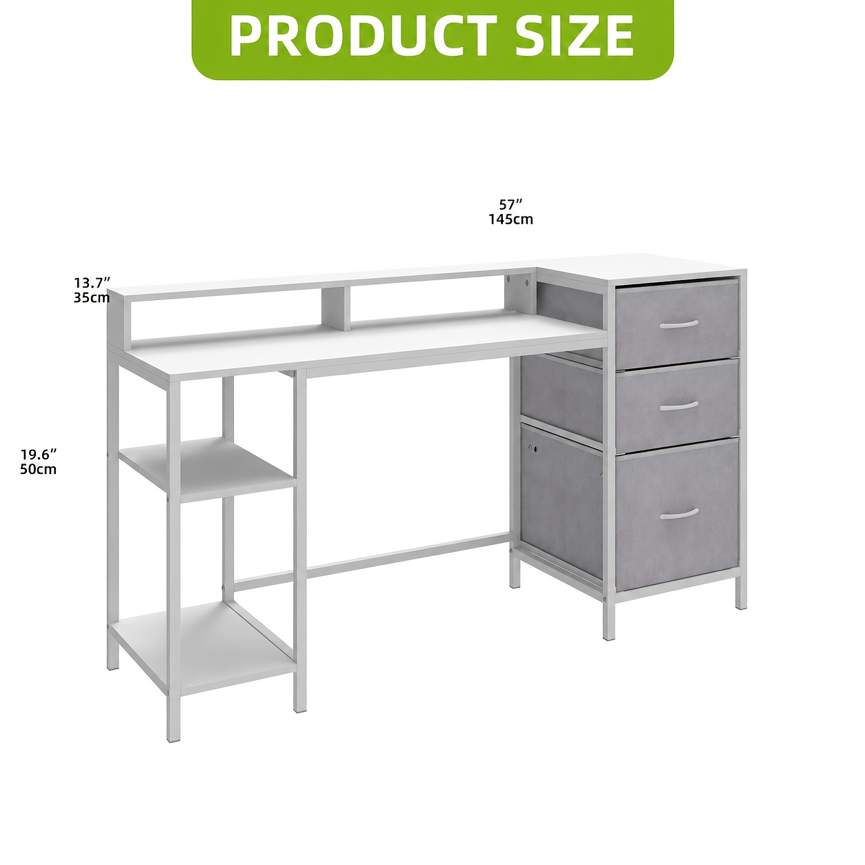 TEMU Bureau d'angle pour ordinateur 144 cm avec tiroirs + support pour écran + étagère de rangement, bureau d'étude 144x50 cm
