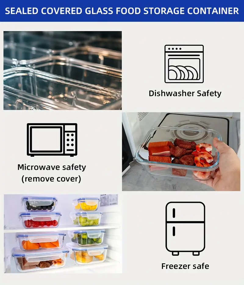 16 pieces glass meal prep container with lids lunch containers for food storage airtight kitchen container for microwave freezer and dishwasher safe 8 lids 8 glass containers Product details 2