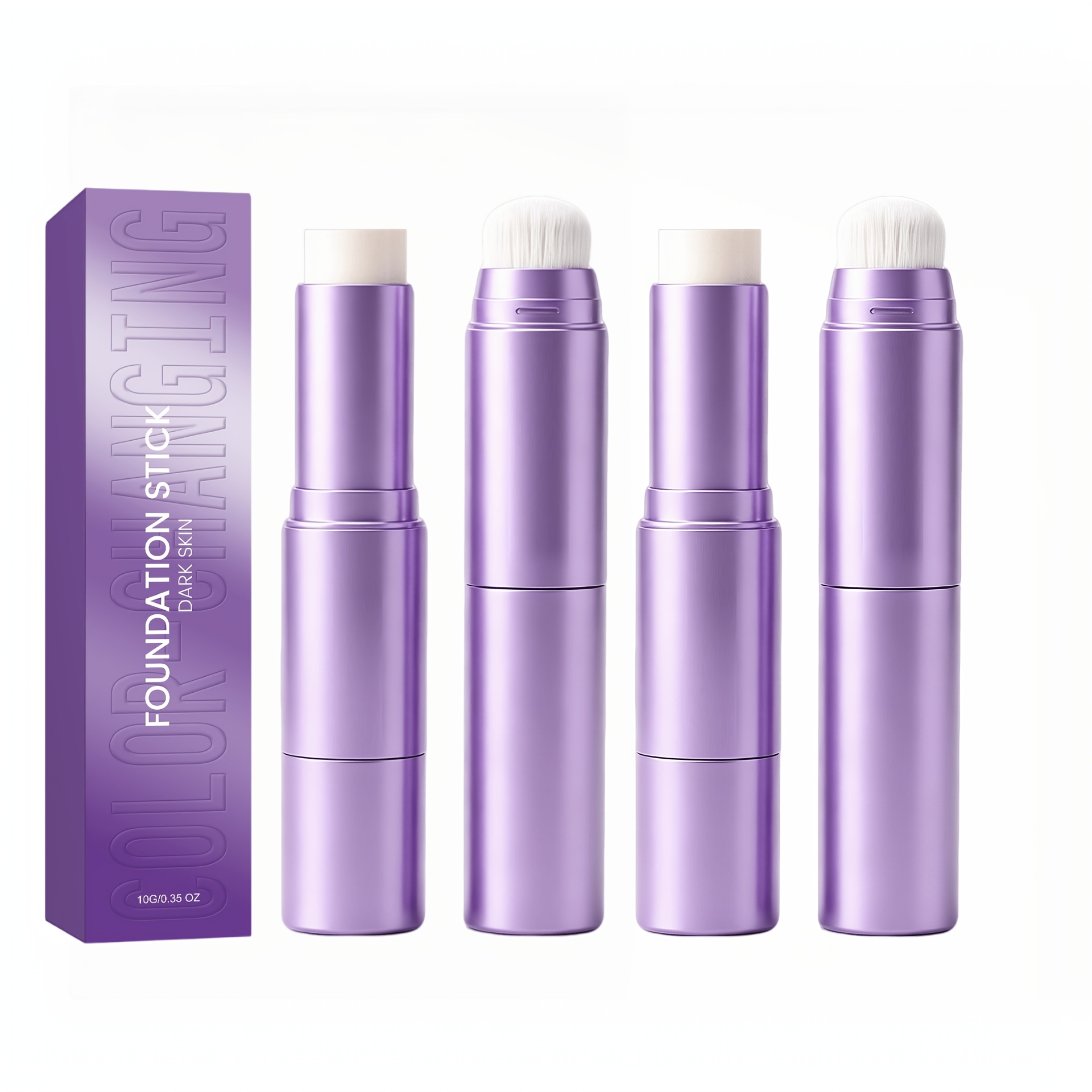 TEMU 2pcs Dark Skin Color Changing Foundation Stick, Texture And Built-in Makeup Brush, To Carry, Suitable For , Perfect Gift For Christmas,