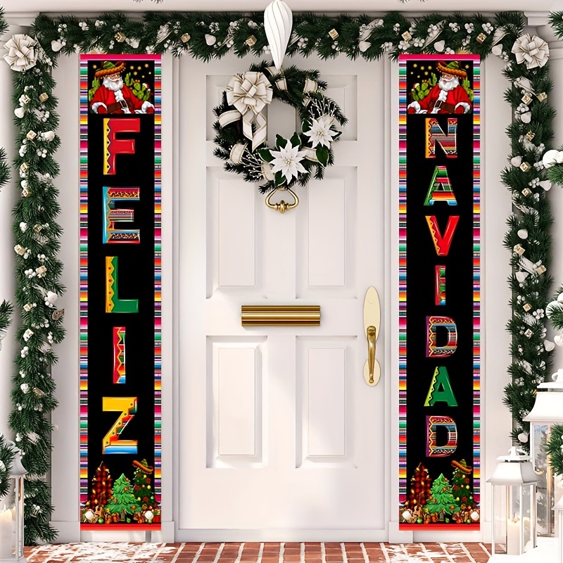 

Feliz Navidad Christmas Banners - Festive Polyester Door Decor For Entryway, Winter Holiday & New Year Celebrations, No Electricity Needed, Versatile Hanging Decorations For Home & Parties