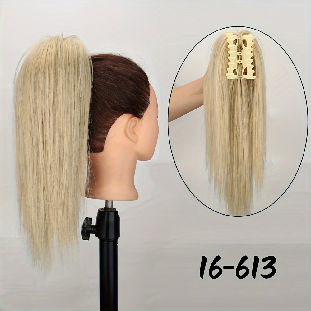 E-shop Mediumlange glatte Pferdeschwanz-Haarextension aus hitzebeständigem Synthetikfaser mit falschem Clip – Haaraccessoire für Frauen und Mädchen,