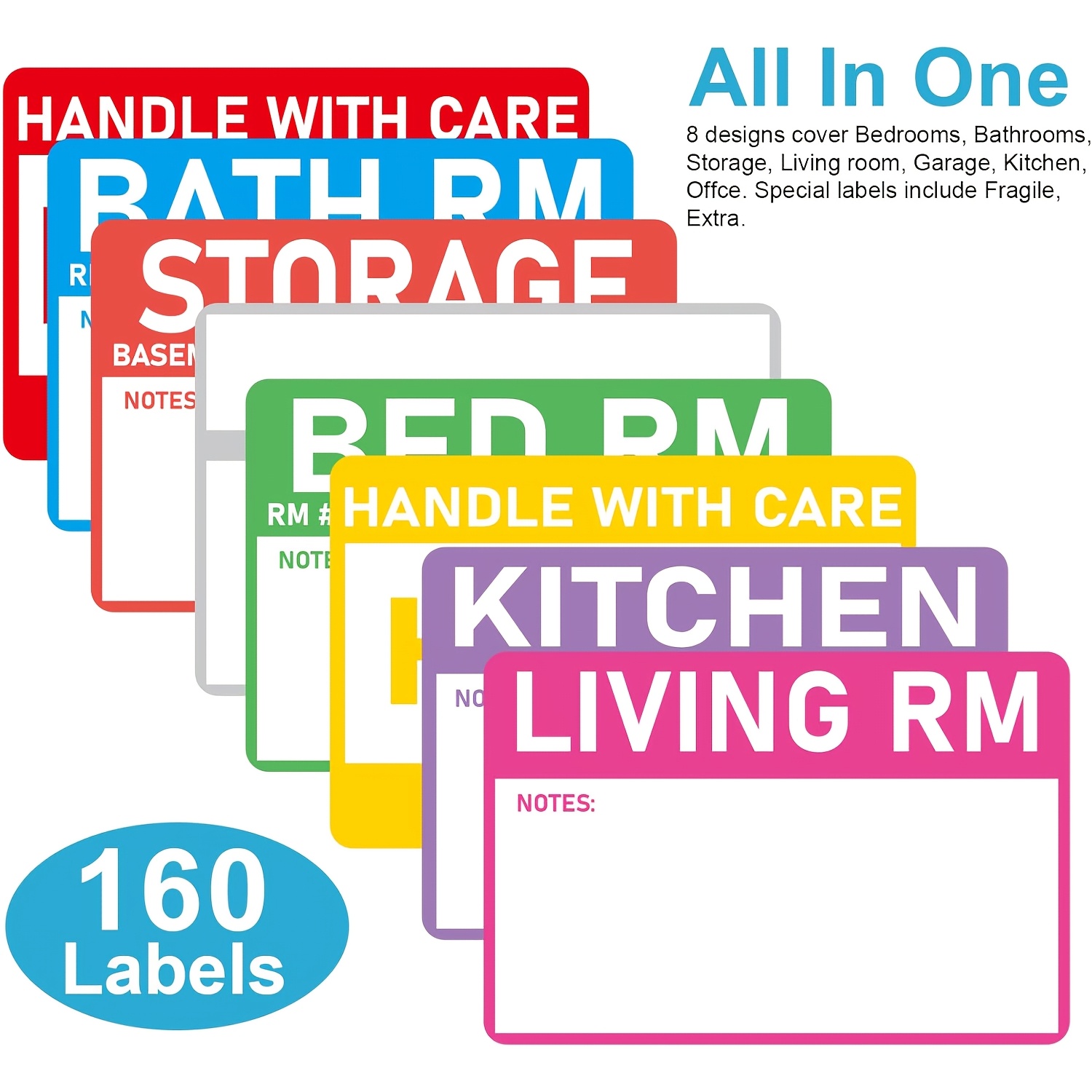 TEMU 160 Stickers, Color-coded Moving Labels, Packing Box Stickers, Featuring A Blank Writing Area, Moisture-resistant Moving Stickers, Suitable For