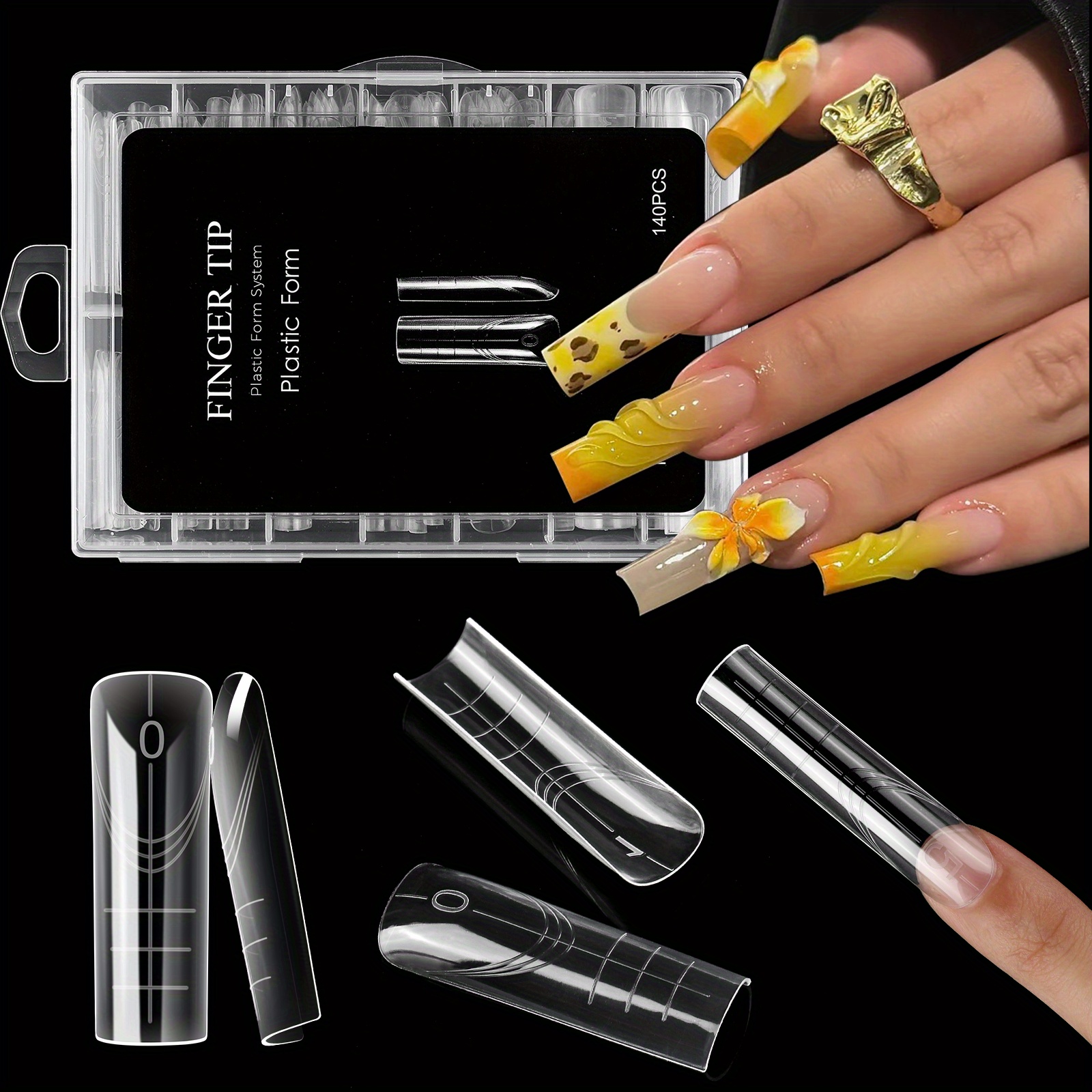 E-shop 140 Stück Quadratische Lange Nagelspitzen, PP3 Sicheres Material, Langlebig Flexibel, Wiederverwendbare DIY Gel-Nagellack-Werkzeuge, Perfektes