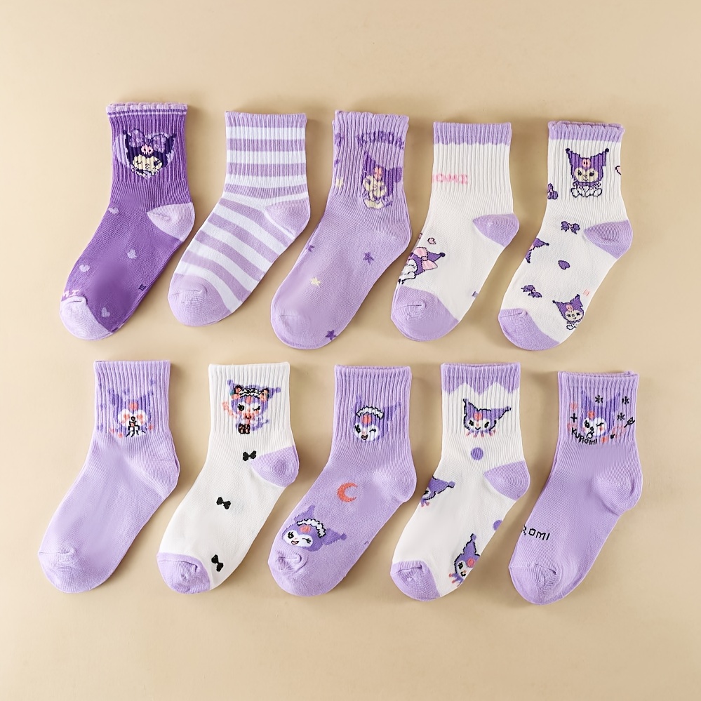 Image of 10 Pairs Socks Kuromi Cartoon Cute Warm Breathable Comfortable Soft For Spring Autumn Daily Wear
