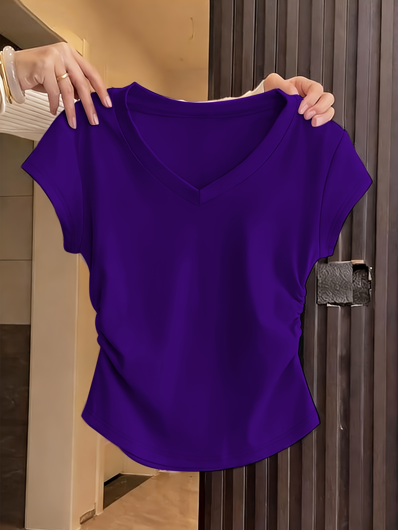 1pc   womens clothing solid color v neck summer t shirt a simple yet versatile european style suitable for hot and   weather