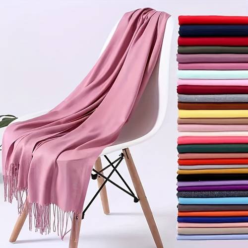 1pc of elegant solid color fringed scarf soft 78 74 inches suitable for white black red or multi color options perfect womens shawl elegant accessories soft texture shawl scarf