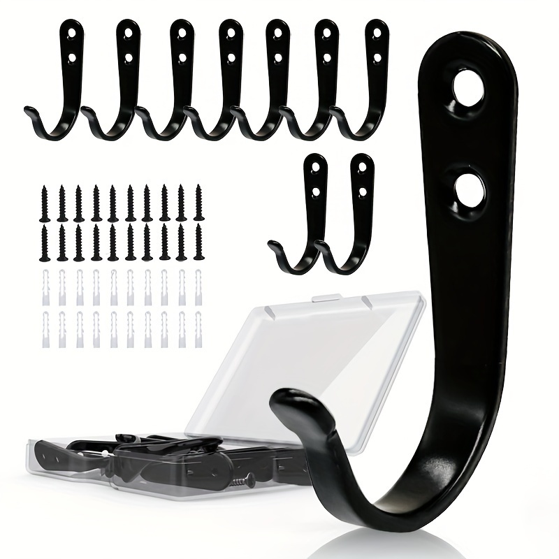 

10 Black Wall-mounted Hooks: Perfect For Towels, Keys, Robes, Coats, Scarves, Bags, Hats, Coffee Cups, And Mugs - Easy Installation With 20 Included Screws