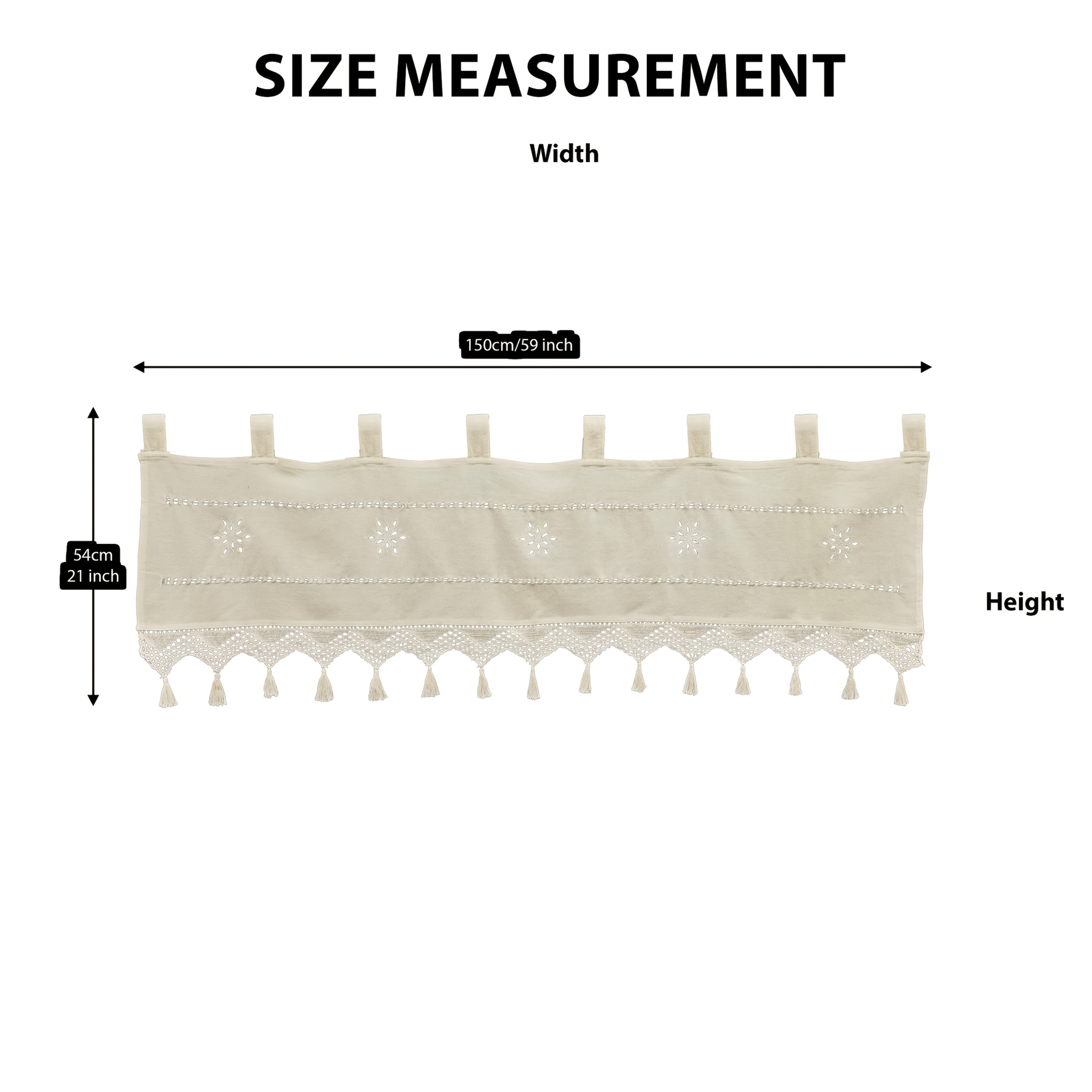 1pc Handcrafted Beige Hollow Lace Valance With Tie-, Wavy Mesh Bottom With Fringe Accents, Exquisite With Drape, Unlined, Washable, Suitable For Living Room, Bedroom, Bay Window, And More