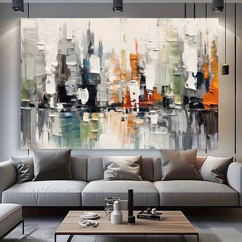 TEMU 2d Flat, A Modern Abstract Hand-painted Large-scale Oil Painting With Lines, , And Dynamic , Featuring Nordic Style Bedroom, Living Room, And