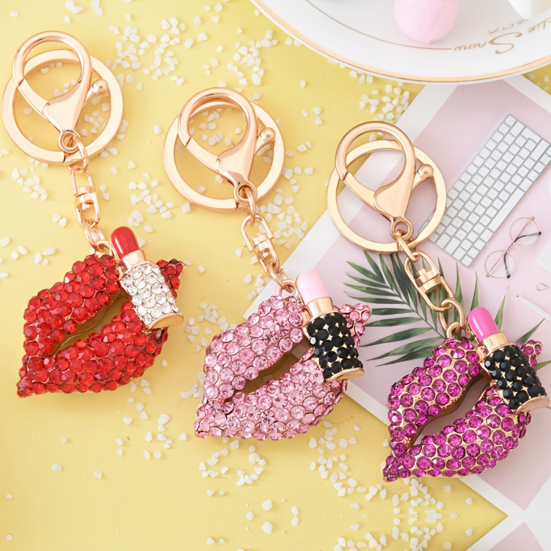 

Sparkling Lipstick Keychain - Alloy, Fashionable Bag & Car Charm For Women - Perfect Valentine's Day Gift, Simulation Modeling Theme