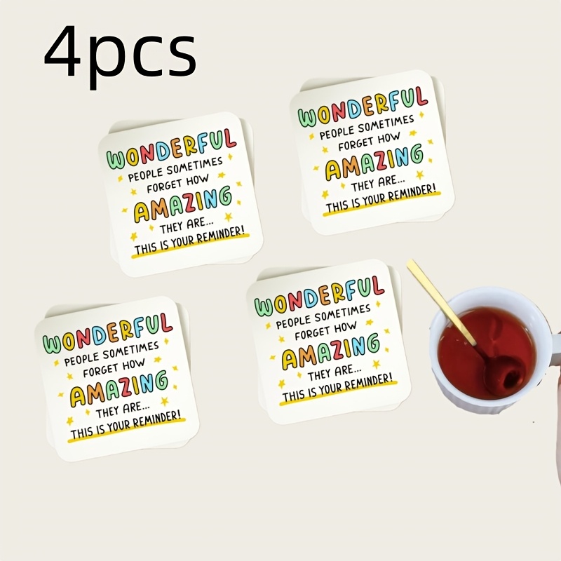 TEMU 4pcs Home Desktop Protector Set, Barware Heat-resistant Non-slip Decorative "you're Awesome" Wooden Coasters - Inspirational Quote Gift With