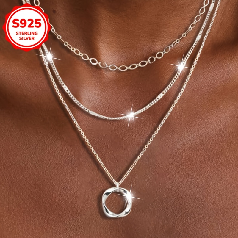 

A Unique Layered Stack Of Circular Pendant Necklace For Women, 5g 925silvery, Suitable For Daily Parties And Banquets.