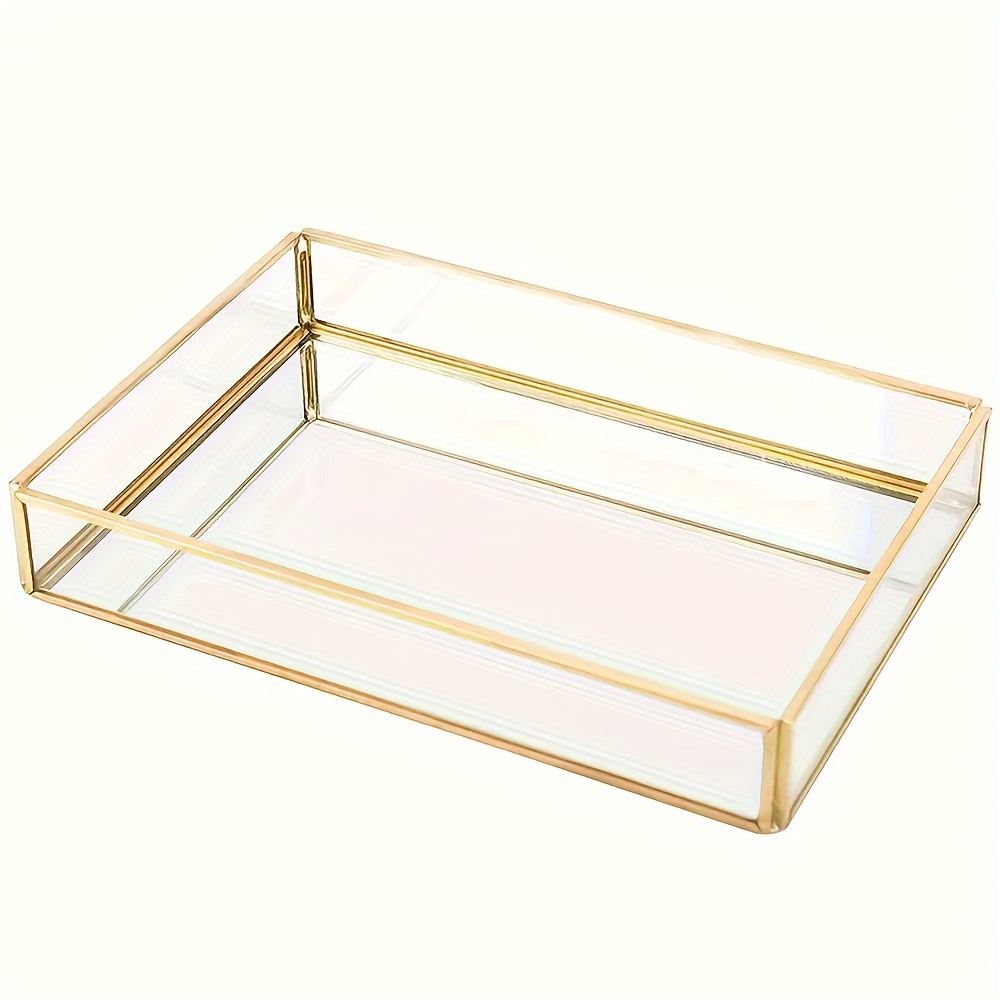 

Elegant Glass Storage Tray, Multifunctional Jewelry, Cosmetics And Souvenir Organizer, Brass Structure, Storage Bins For Home Organization