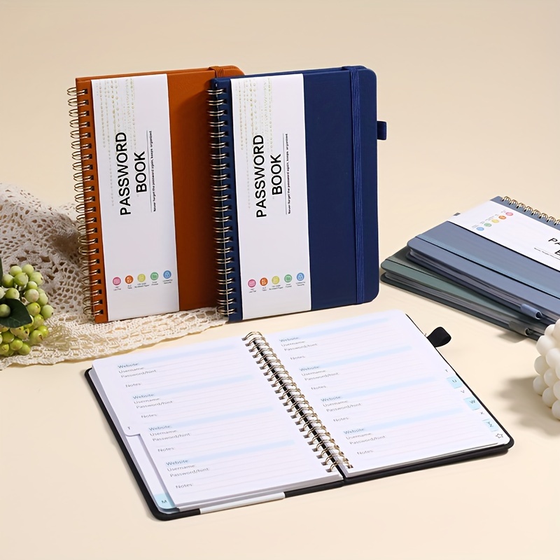 

A6 Alphabetical Index Password Notebook With Pu Leather Cover - 1pc Minimalist Style With Glossy Finish, Customizable Perforated Pages, Plain Ruling For Business And School